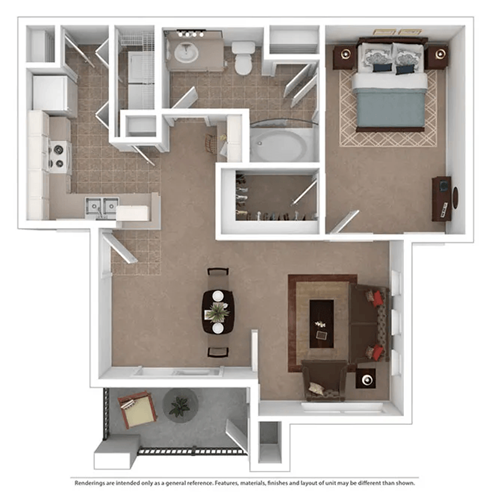 Floor plan for 1 bed, 1 bath, 758 sqft